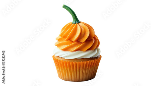 Halloween Pumpkin Cupcake on transparent PNG.
