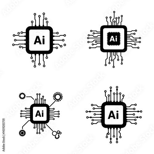 AI Chip Processor Icons Circuit Board Designs for Technology
