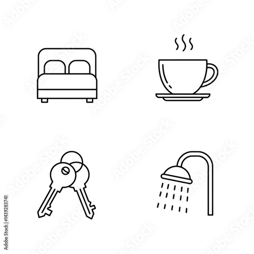 Hotel Amenities Icons Bed, Coffee, Keys, Shower