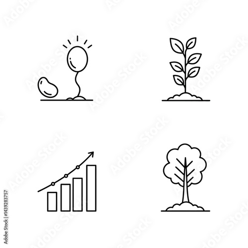 Growth Icons Seed, Plant, Chart, and Tree Illustrations