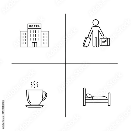 Hotel Icon Set Travel, Accommodation, and Comfort Symbols