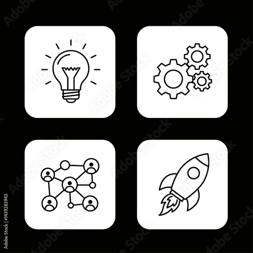 Innovation, Teamwork, and Startup Success  Icons for Business Growth