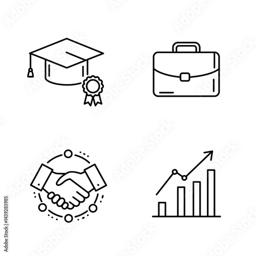 Graduation, Business, Partnership, and Growth Icon Set