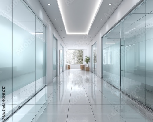 Wallpaper Mural Bright, airy modern office corridor Clean white walls Meeting room with frosted glass panels - Technology Trendy Spacious walls Torontodigital.ca