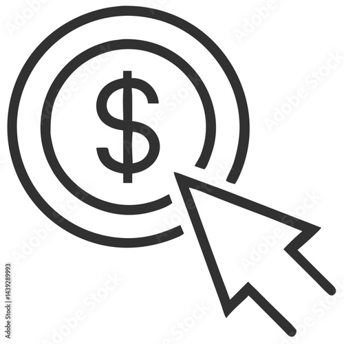 Click icon with a dollar sign for E-commerce Websites and Pay-Per-Click Advertising - Essential for Financial Applications, Digital Marketing and Online Payment Systems