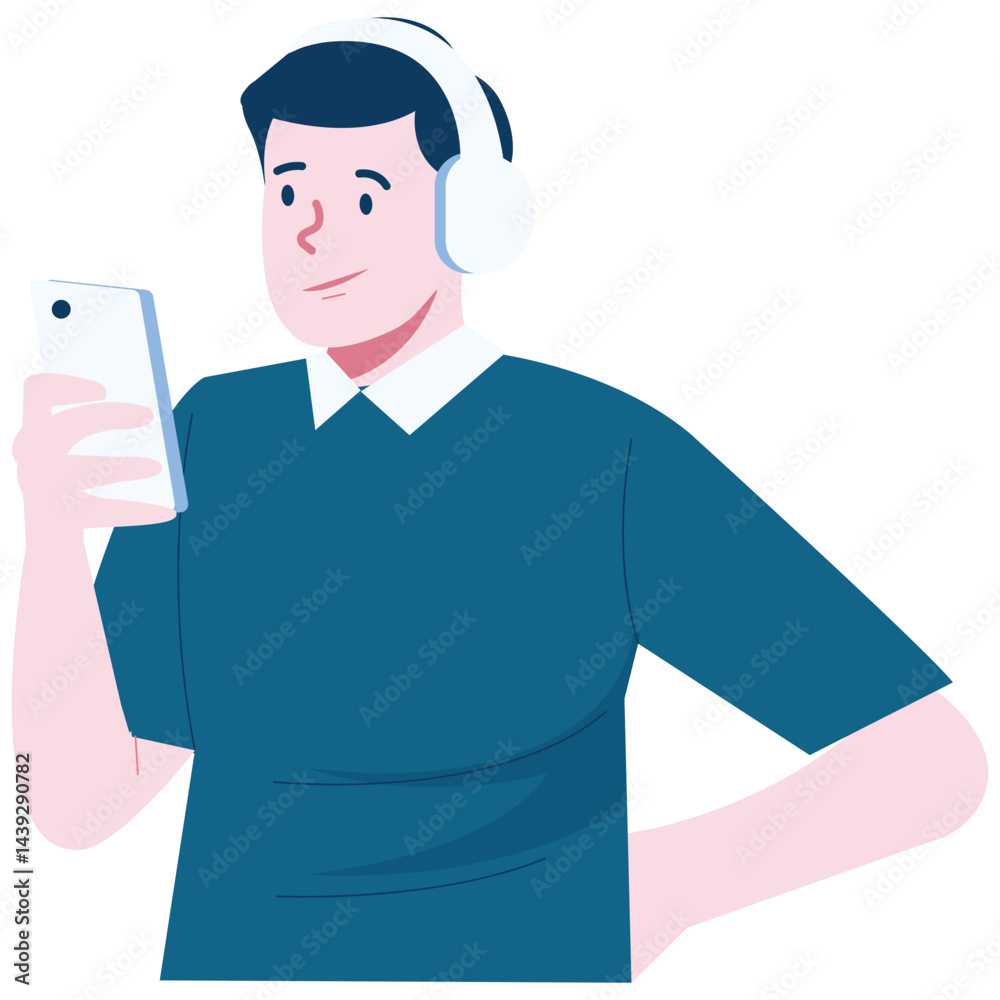 Man enjoying music and using a smartphone with headphones. Man enjoying music and using a smartphone with headphones.