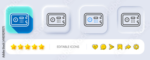 Safe box line icon. Neumorphic, Flat shadow, 3d buttons. Secure deposit sign. Hotel service symbol. Line safe box icon. Social media icons. Vector
