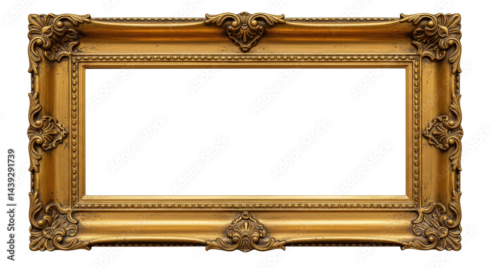 Obraz premium Ornate Gold Rectangular Frame On Transparent Background