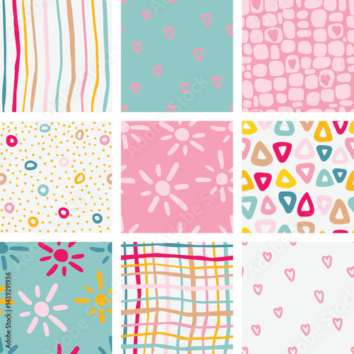 vector set of 9 basic shape colorfull patterns