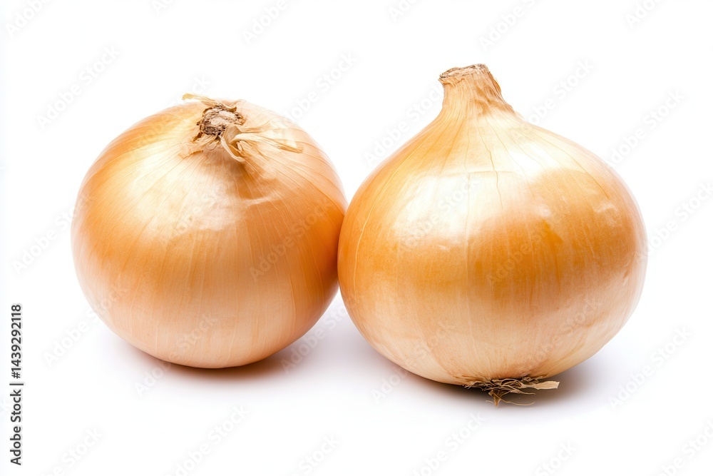 Fototapeta premium Fresh, organic yellow onions on a clean white background, ideal for culinary use