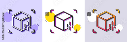 Augmented reality line icon. Halftone dotted pattern. Gradient icon with grain shadow. VR simulation sign. 3d cube symbol. Line augmented reality icon. Various designs. Vector
