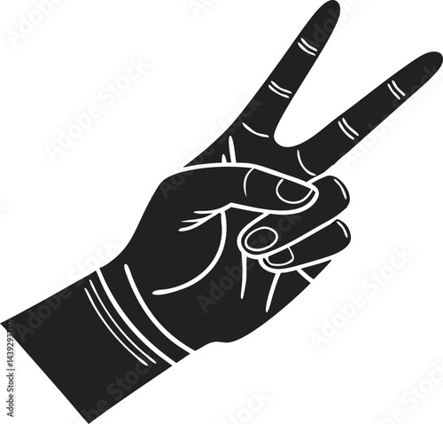Showing winning sign with fingers vector silhouette black minimalist graphic illustration design