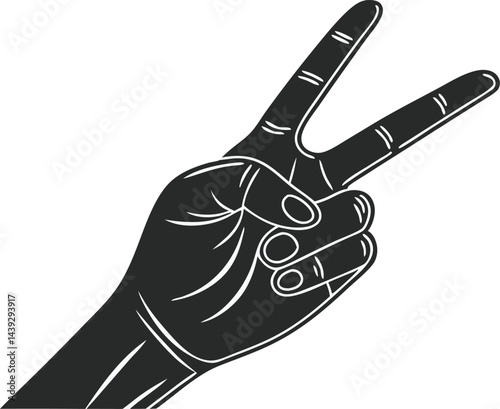 Showing winning sign with fingers vector silhouette black minimalist graphic illustration design