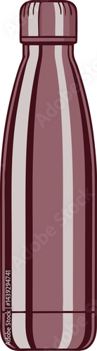 Stainless steel water bottle vector silhouette black with insulated flask and reusable drink container in minimalist design and metallic finish