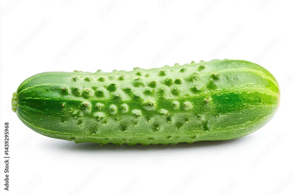 Fresh, vibrant cucumber isolated on white background, showcasing its bumpy texture and color Fresh, vibrant cucumber isolated on white background, showcasing its bumpy texture and color