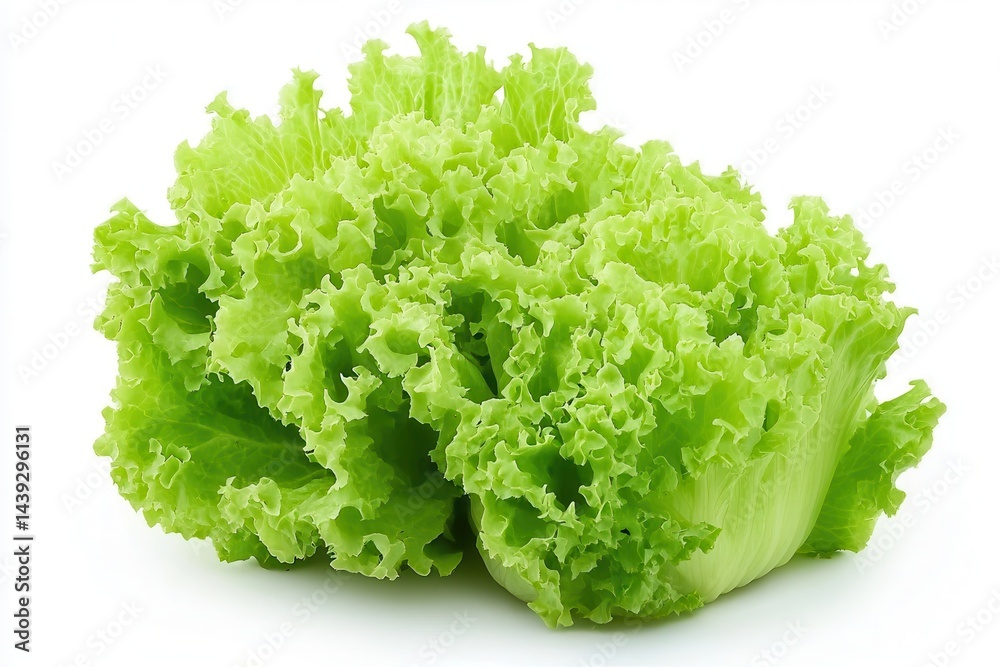 Fresh, vibrant green lettuce head isolated on a white background, perfect for healthy recipes