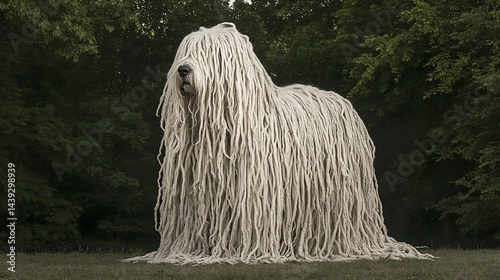 guard Komondor with mop like fur standing loyal