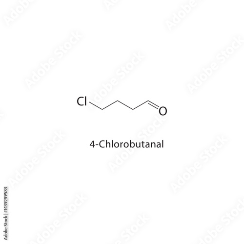 4-Chlorobutanal skeletal structure. Chlorinated Aldehyde compound schematic illustration. Simple diagram, chemical formula.