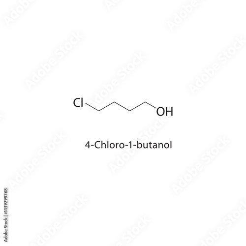 4-Chloro-1-butanol skeletal structure. Chlorinated Alcohol compound schematic illustration. Simple diagram, chemical formula.