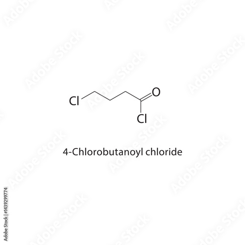 4-Chlorobutanoyl chloride skeletal structure. Chlorinated Acyl Chloride compound schematic illustration. Simple diagram, chemical formula.