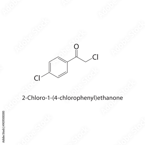 2-Chloro-1-(4-chlorophenyl)ethanone skeletal structure. Chlorinated Aromatic Ketone compound schematic illustration. Simple diagram, chemical formula.