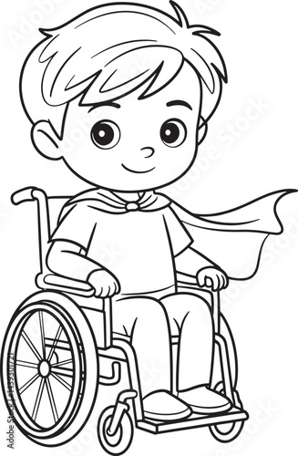 wheelchair with a supper hearo boy line art