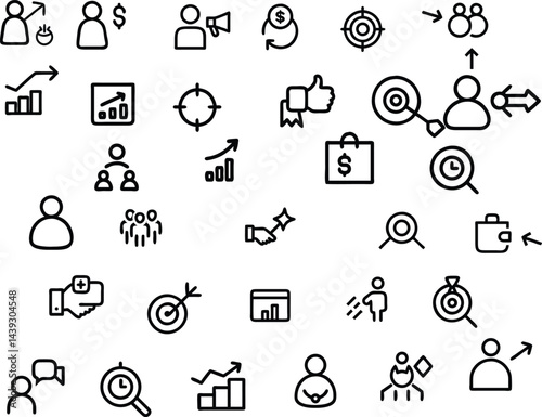 Success set of web icons in line style. Successful business development linear icon collection. Containing achievement, successful, strategy, winner, teamwork, goal, brainstorm. Editable stroke
