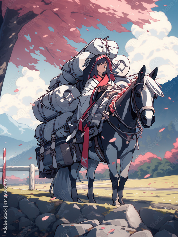 Naklejka premium Journey 着物を着た少女の旅