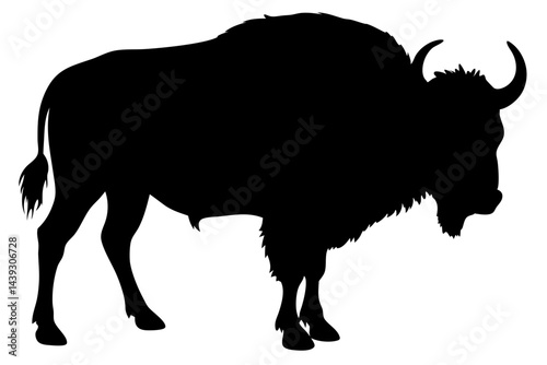 Bison silhouette vector image featuring wild animal and american symbol, bison, silhouette, animal, wildlife, mammal, vector, buffalo, black, nature, graphic, illustration, design, wild, icon, symbol