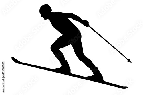 Silhouette of cross country skier with pole isolated on white background, cross country skiing, skier, skiing, winter, sport, silhouette, isolated, white background, ski, pole, competition, athlete