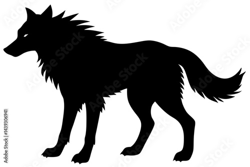 Striking black wolf silhouette standing tall with piercing eyes graphic element, wolf, silhouette, black, vector, animal, canine, predator, wild, wildlife, forest, nature, mammal, hunter, icon, symbol