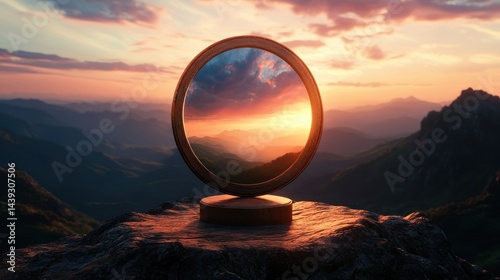 Wallpaper Mural Golden Mirror Portal on Mountaintop Sunset View Torontodigital.ca