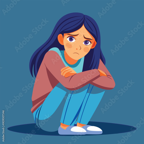 Anxious Girl In Need for a Helping Hand Vector Concept Illustration. Young teenage being vulnerable wanting care and comfort 