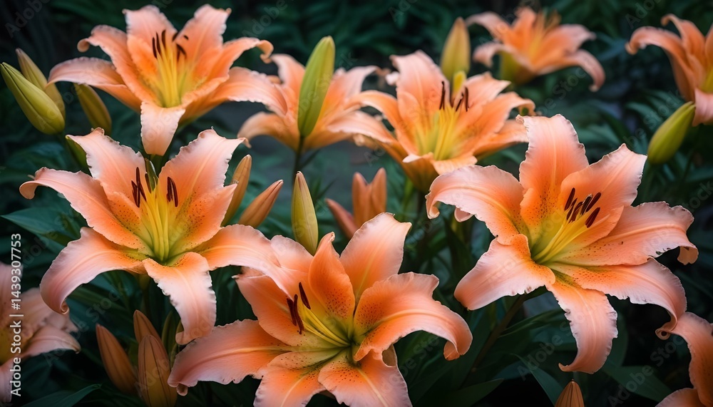 A stunning display of vibrant orange lilies in full bloom, creating a beautiful scene. A stunning display of vibrant orange lilies in full bloom, creating a beautiful scene.