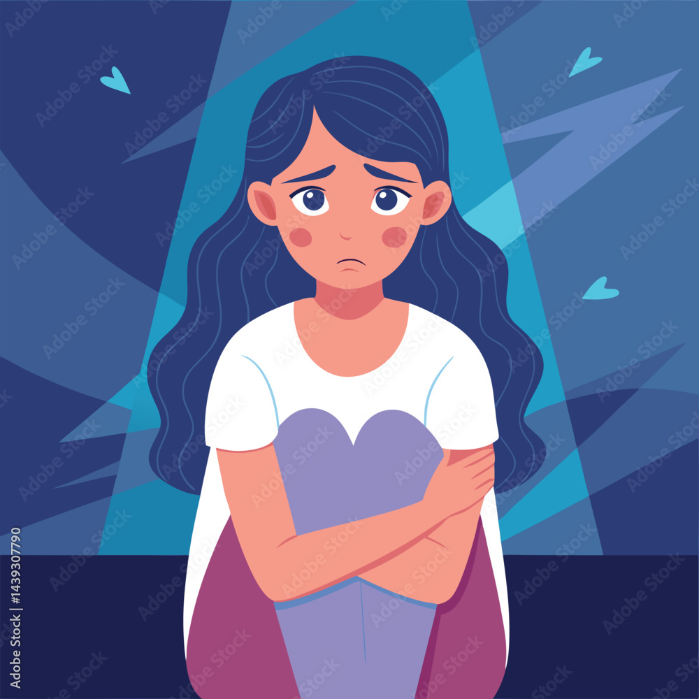 Anxious Girl In Need for a Helping Hand Vector Concept Illustration. Young teenage being vulnerable wanting care and comfort Anxious Girl In Need for a Helping Hand Vector Concept Illustration. Young teenage being vulnerable wanting care and comfort