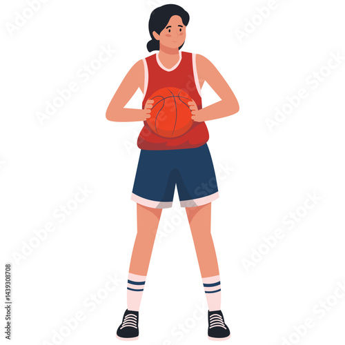 Girl holding a basketball while standing in a confident posture.