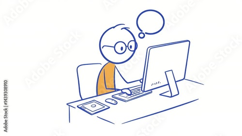 Person Working on Computer at Desk Illustration Animated Concept