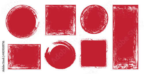 Red ink brush strokes. Rectangle and circle brush strokes, grunge design element Grunge color ink for your design. Paint brush strokes. Red paint strokes.