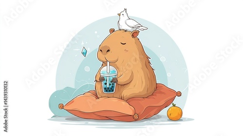 Cute capybara enjoying a refreshing beverage.