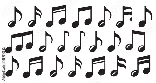 Silhouette of various musical notes in a rhythmic and artistic pattern.