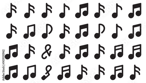 Silhouette of musical icons, including various notes, in a harmonious design.