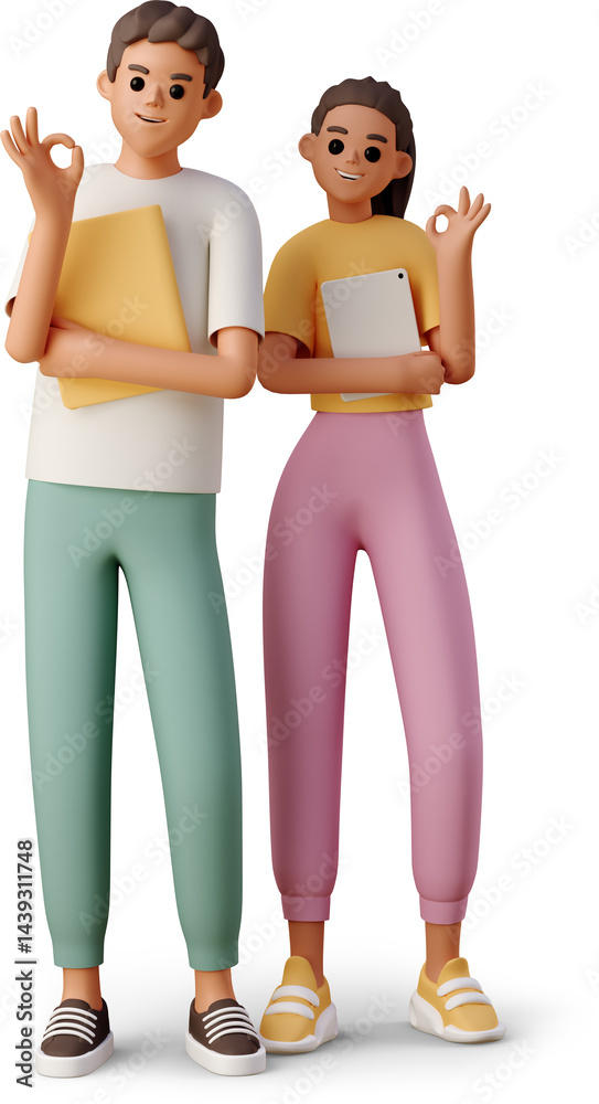 Naklejka premium students making ok sign