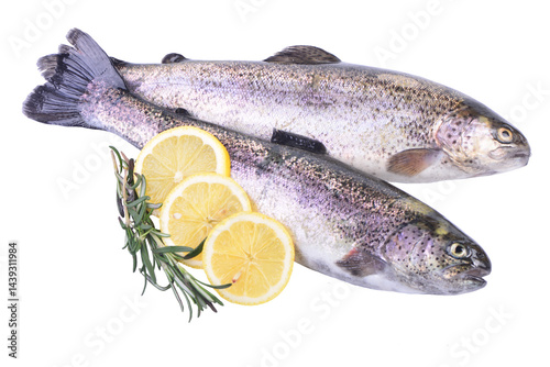Obraz na płótnie Fresh fish trout with lemon isolated w salonie