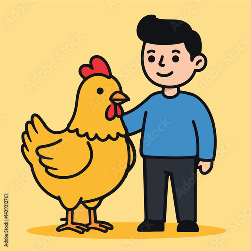 Boy and Chicken Farm Friends Cartoon