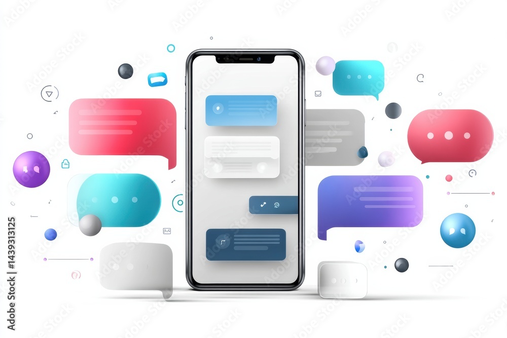 ChatGPT App Displayed on Smartphone With Colorful Voice Bubbles Showcasing Interactive Conversation ChatGPT App Displayed on Smartphone With Colorful Voice Bubbles Showcasing Interactive Conversation