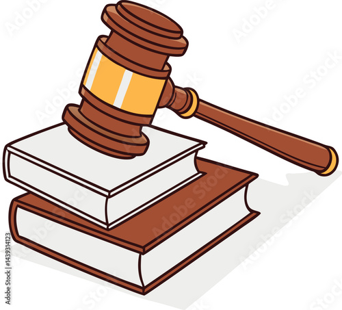 Wooden gavel on legal books justice symbol 3D render with high detail and white background for law and order and legal education