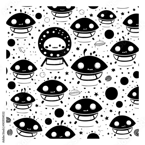 A playful extraterrestrial invasion: Cartoonish UFOs scattering across the cosmos