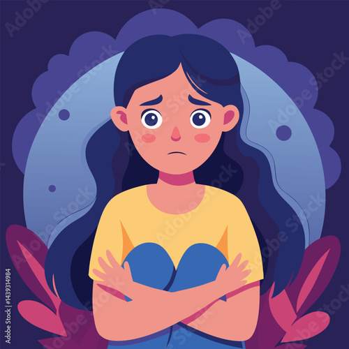 Anxious Girl In Need for a Helping Hand Vector Concept Illustration. Young teenage being vulnerable wanting care and comfort 