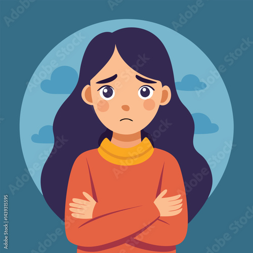 Anxious Girl In Need for a Helping Hand Vector Concept Illustration. Young teenage being vulnerable wanting care and comfort 
