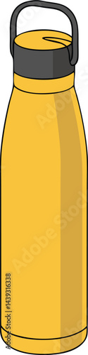 Stainless steel water bottle vector silhouette black with insulated flask and reusable drink container in minimalist design and metallic finish